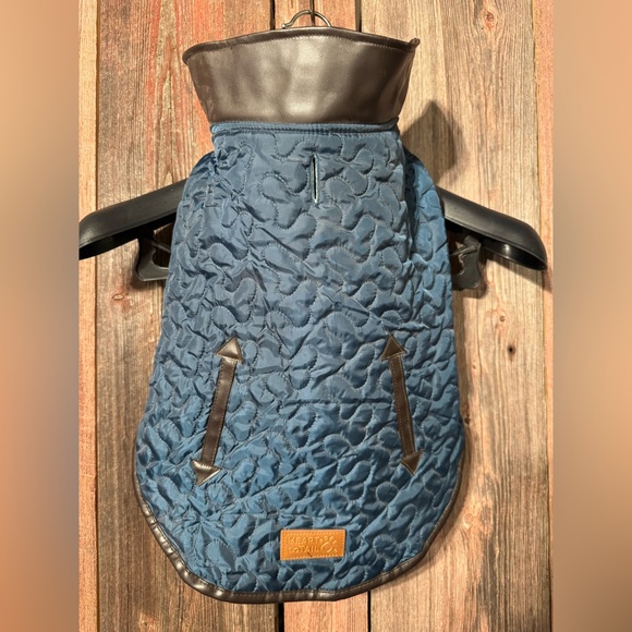 Heart To Tail Other - Heart To Tail Quilted Navy Blue Dog Vest with Leather Trim